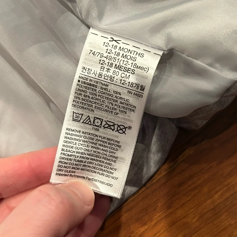 Gap Toddler Girls Long Puffer Coat Cold Control Max Gray Size 12-18 Months